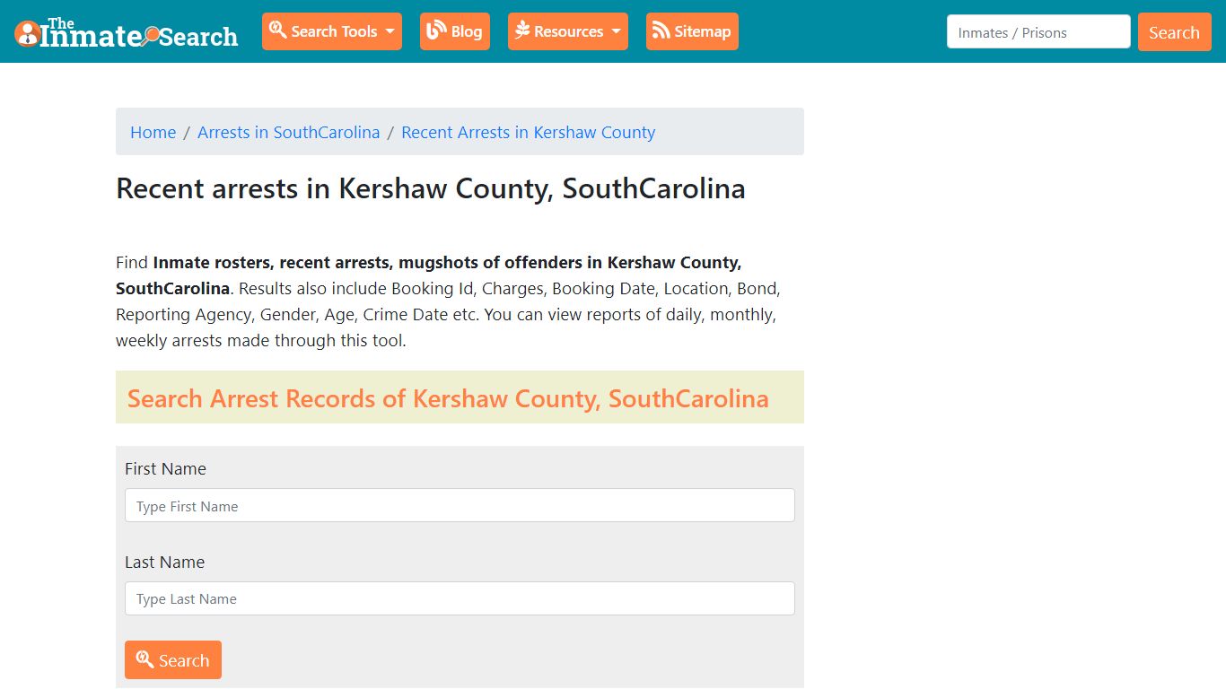 Recent arrests in Kershaw County, SouthCarolina