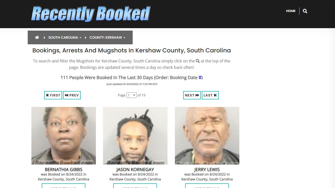 Bookings, Arrests and Mugshots in Kershaw County, South Carolina