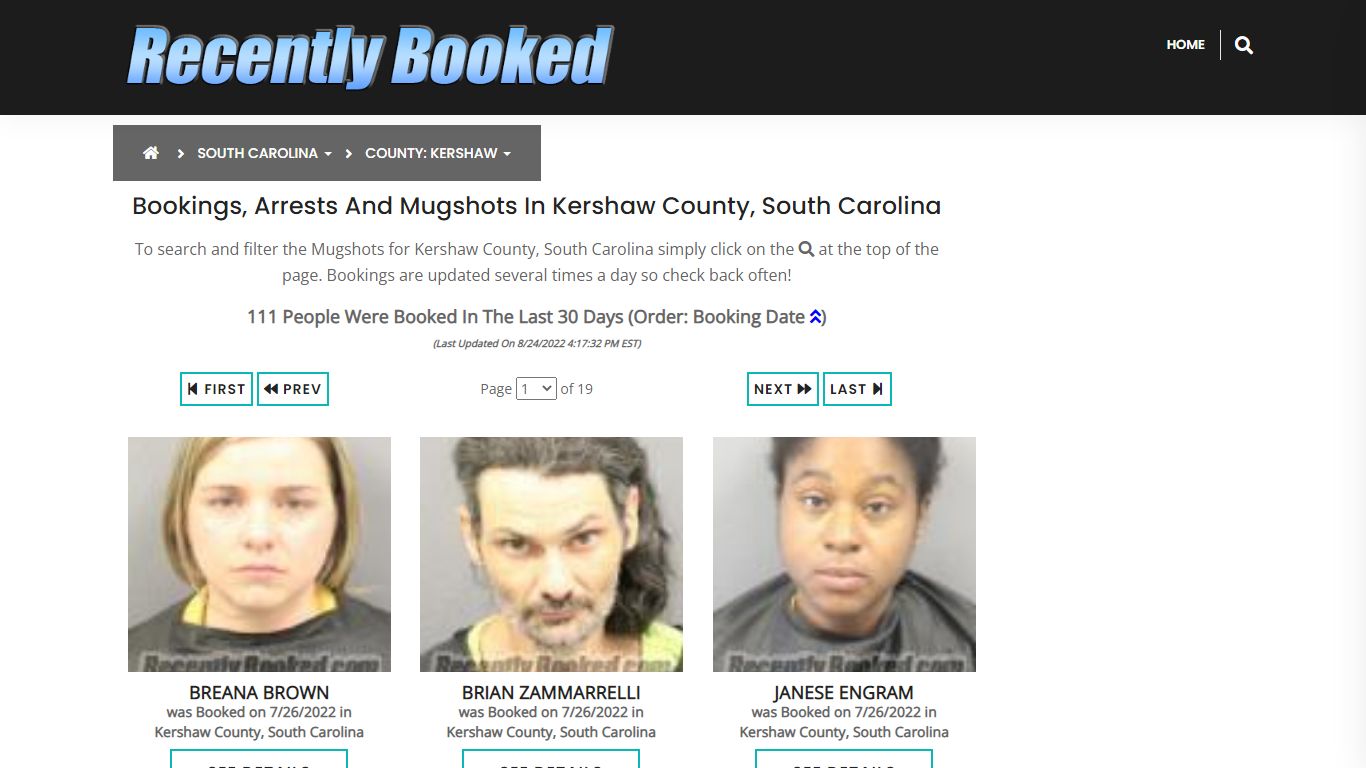 Bookings, Arrests and Mugshots in Kershaw County, South Carolina